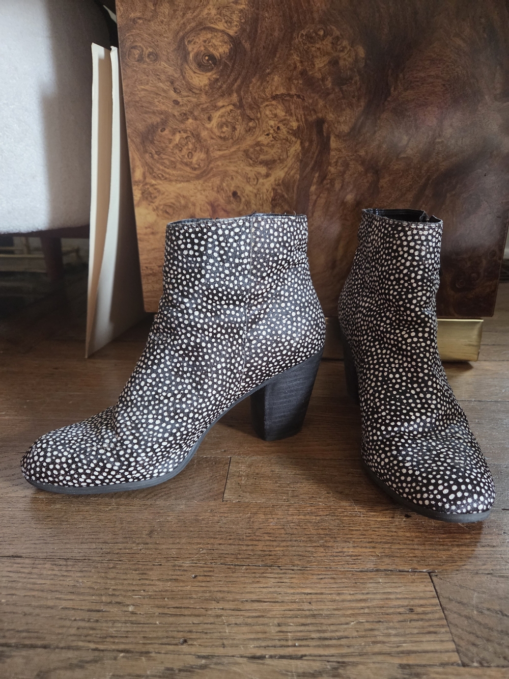 bp Black and White Spotted Ankle Booties